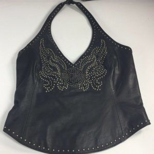 Sexy Harley Davidson Leather Studded Halter Top